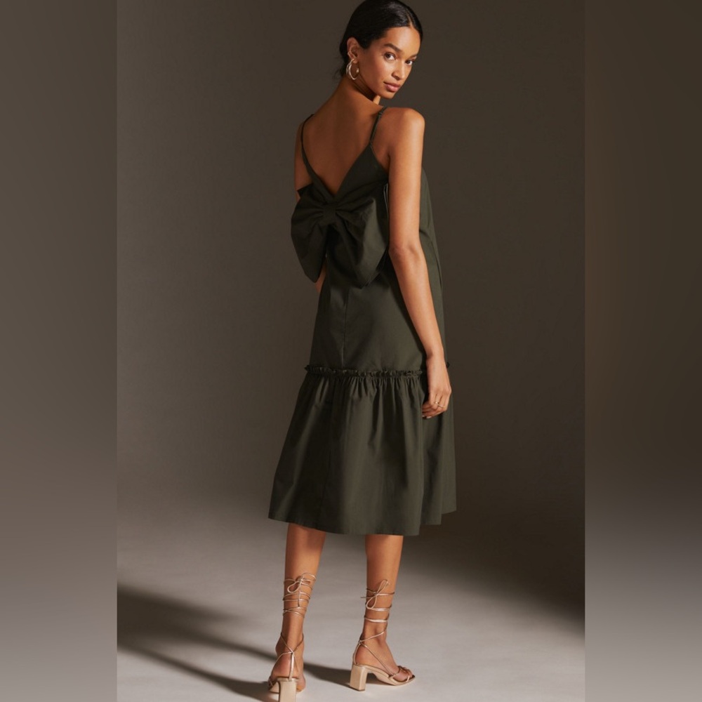Anthropologie Dark Green Bow Midi Dress